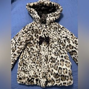 5/6 Girls Plush Leopard Winter Coat with Hood